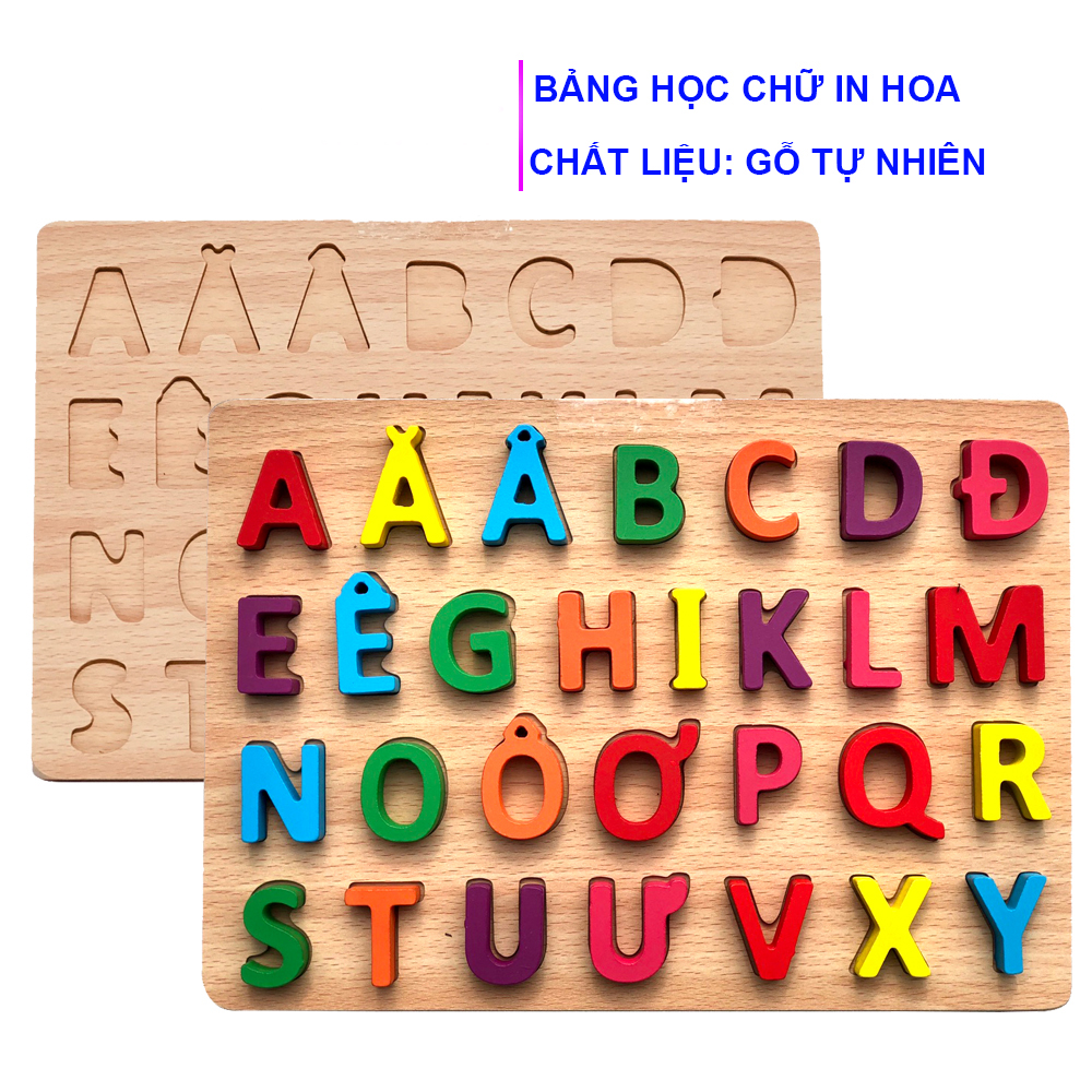 Bảng học chữ cái tiếng việt, bảng học gỗ vừa học vừa chơi có chữ hoa, chữ thường