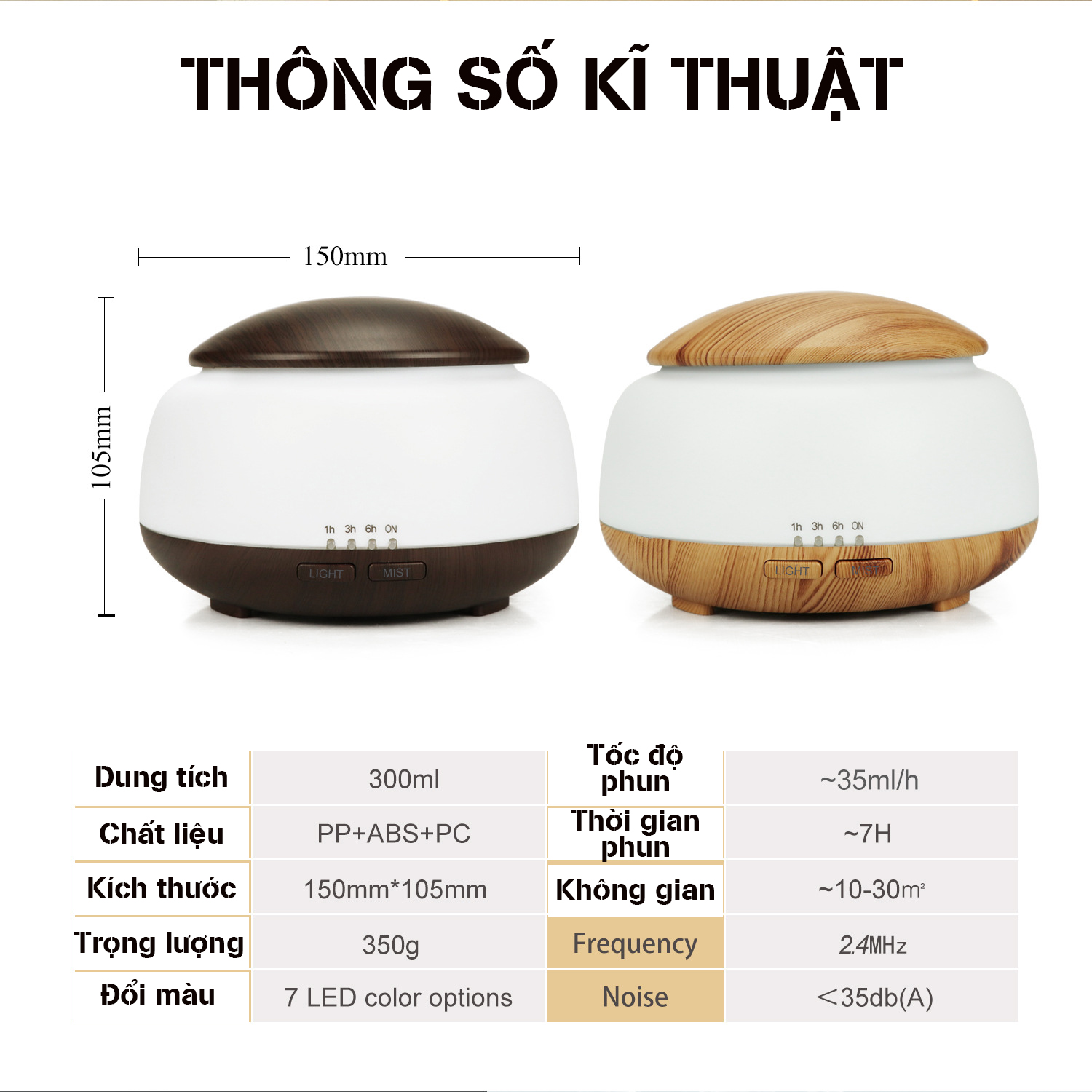 Máy khuếch tán tinh dầu ấm đen remote dung tích 300ml điều khiển từ xa