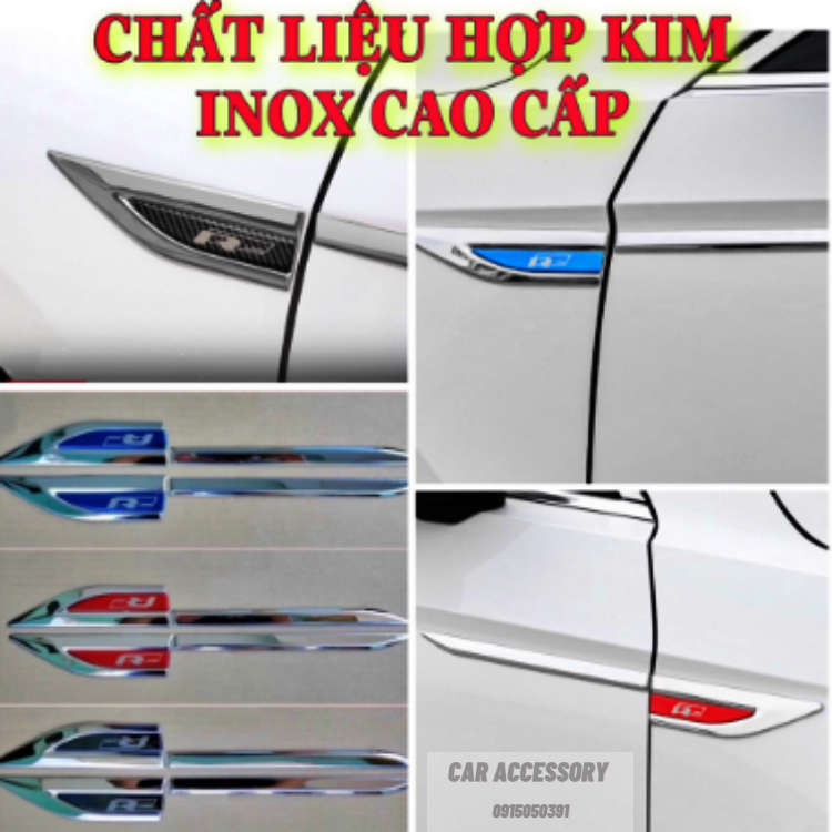 Bộ 2 mang cá ô tô hợp kim không rỉ inox sáng bóng chữ R Line