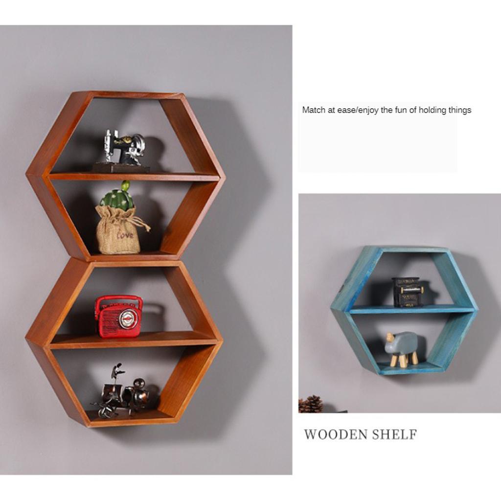 Wall Mount Floating Shelf Organizer Hexagon Decorative Home Bathroom Blue
