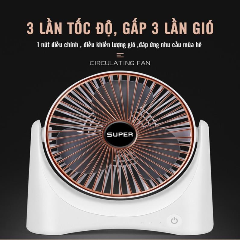 Quạt Mini Để Bàn Sạc Pin Tích Điện Super Fan, Quạt Để Bàn 3 Chế Độ Gió, Tích Hợp Chế Độ Gập Thông Minh, Bảo Hành 12 Thán