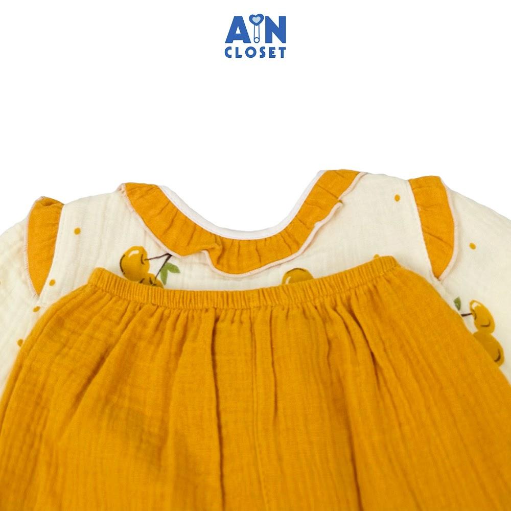 Bộ quần áo Dài tay ngắn bé gái họa tiết Cherry Vàng Nghệ xô muslin - AICDBG7WKFBQ - AIN Closet