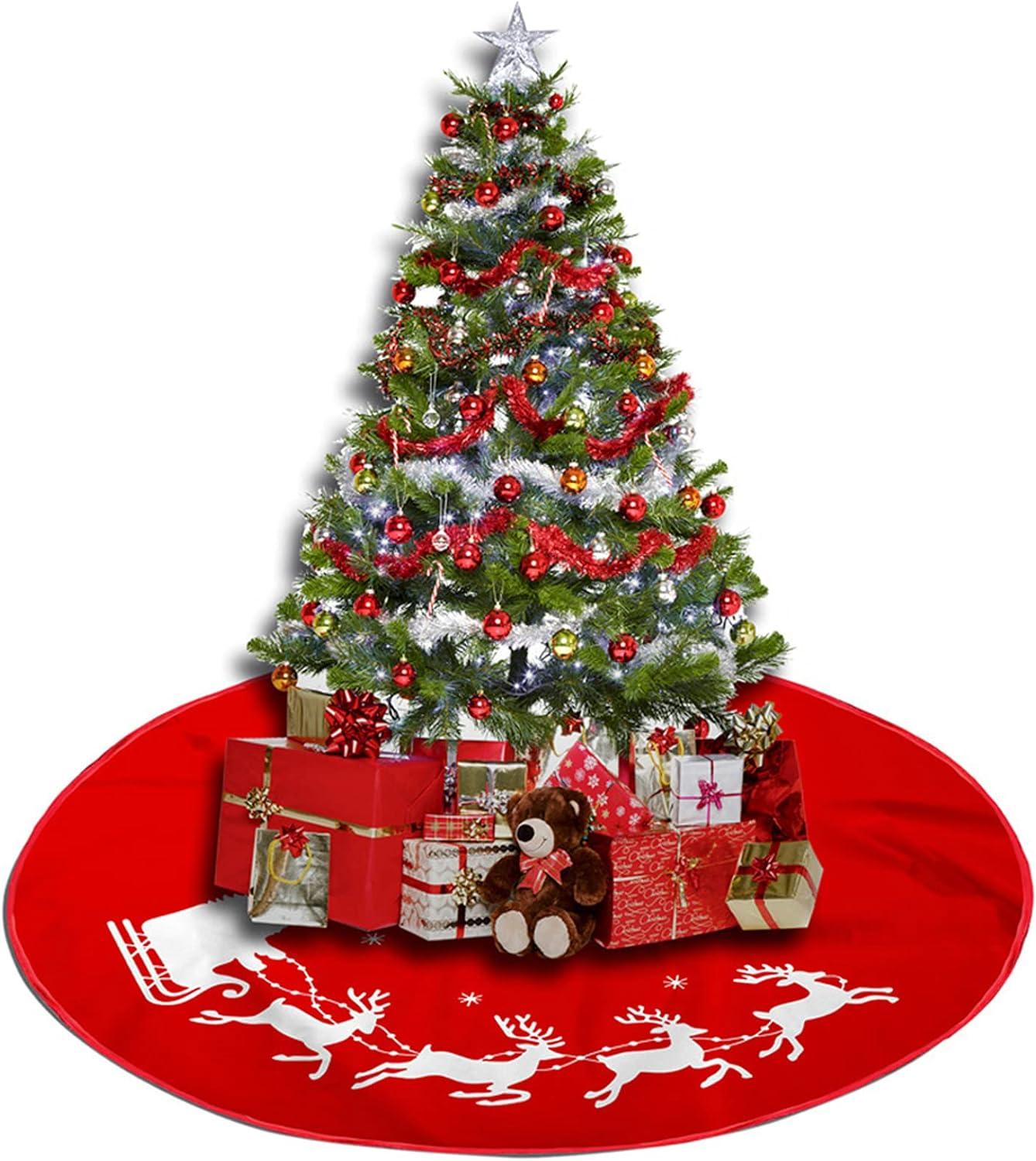 Thảm trải sàn cây thông Noel Váy cây không dệt Thảm cây thông Noel với chăn hình tròn hình tuần lộc màu đỏ cho cây thông Noel Váy cây thông Noel có hoa văn để trang trí cây thông Noel