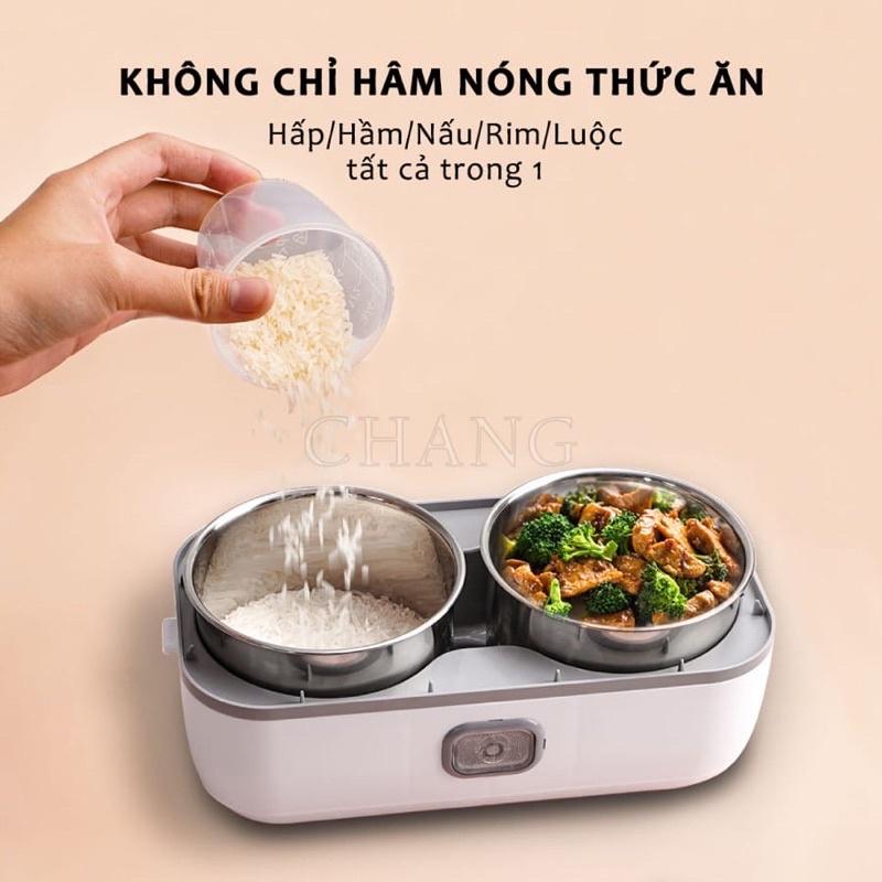 Hộp cơm cắm điện LUNCHBOX 2 tầng 4 ngăn inox giữ nhiệt hâm nóng và tự nấu chín thức ăn