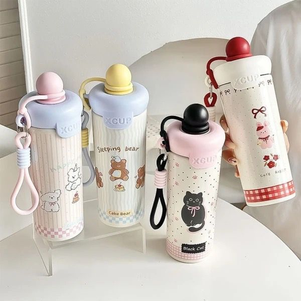 Bình Giữ Nhiệt Lạnh Nắp Tròn CUP 600ml Thiết Kế Kèm Dây Đeo