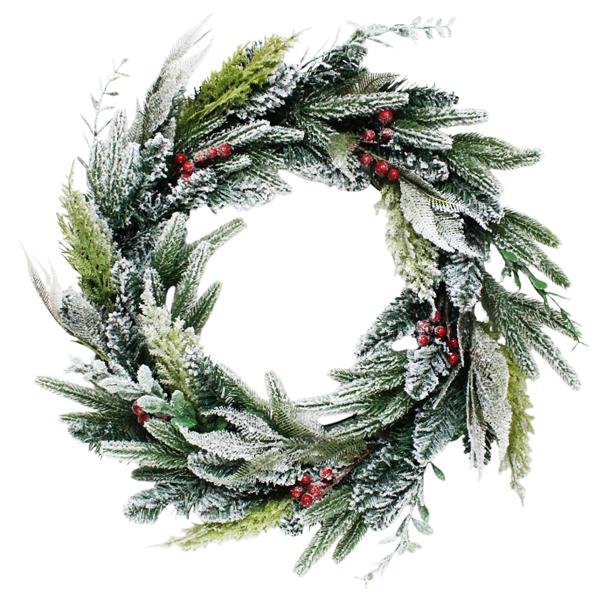 Vòng Hoa 5 Loại Lá Phủ Tuyết Trang Trí Giáng Sinh 60 cm - Chaang Chiia LP-W1-HS