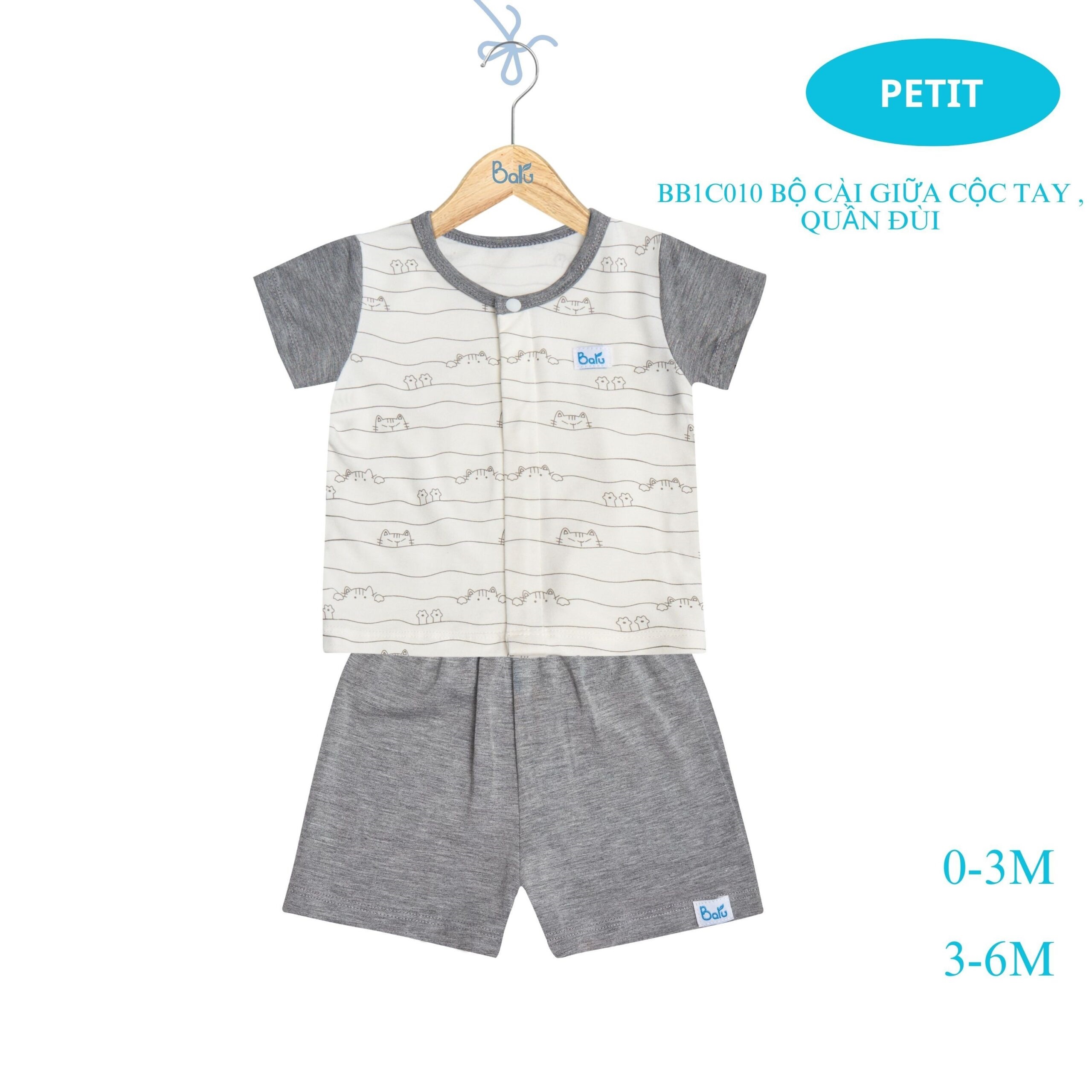 Bộ cộc tay  BARU Chất Cotton 4C Cao Cấp Cho Bé ( 0-6M )