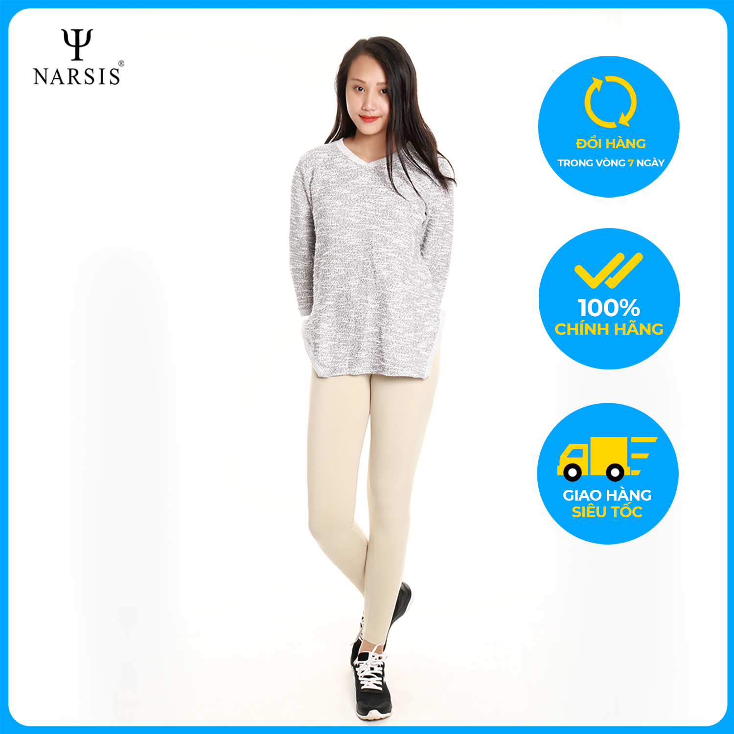 Quần bó nữ Narsis P7068 màu vàng, sử dụng chất liệu Poly Rayon SP 8% cao cấp, chất vải mềm mịn mát lì, độ dày vừa phải, sản phẩm được sản xuất tại Việt Nam bởi thương hiệu thời trang nổi tiếng Narsis