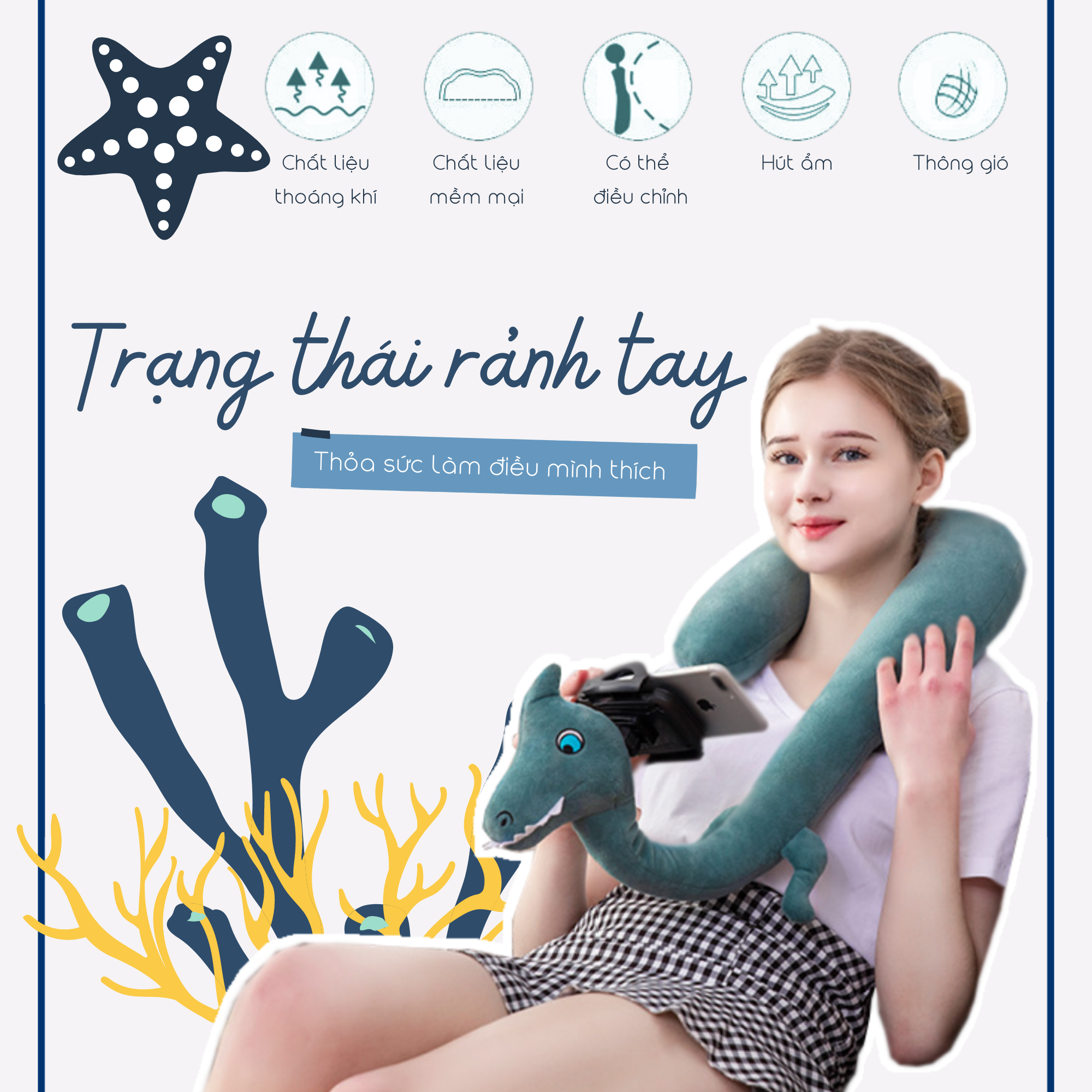 Gối Tựa Đầu Kiêm Giá Đỡ Điện Thoại - Gối Tựa Cổ Chữ U - Giá Đỡ Điện Thoại Đa Năng - Chất Liệu Bông - Điều Chỉnh Nhiều Tư Thế