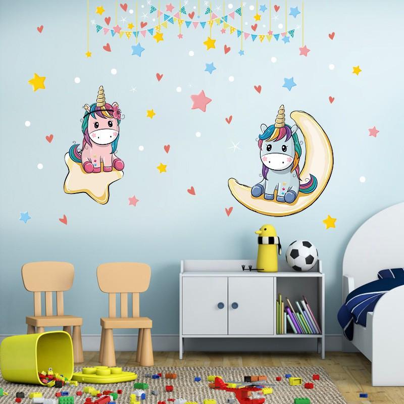 Decal Đôi ngựa 1 sừng và trăng sao