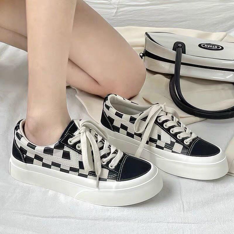 GIÀY THỂ THAO NỮ ĐỘN ĐẾ Caro siêu đẹp chất liệu vải canvas bền bỉ, sneaker nữ mẫu mới năm 2022 hot trend