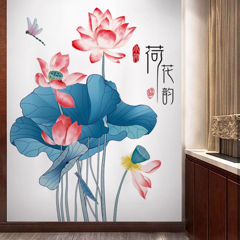 DECAL DÁN TƯỜNG ĐẦM SEN ĐỎ THƯ PHÁP