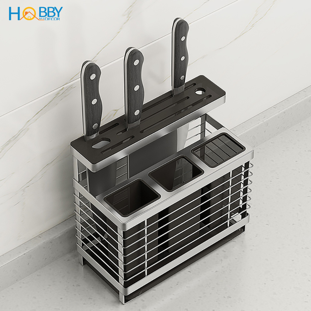 Kệ để dao kéo đũa muỗng đa năng dán tường Hobby Home Decor KDMT3 inox 304 có keo dán tường