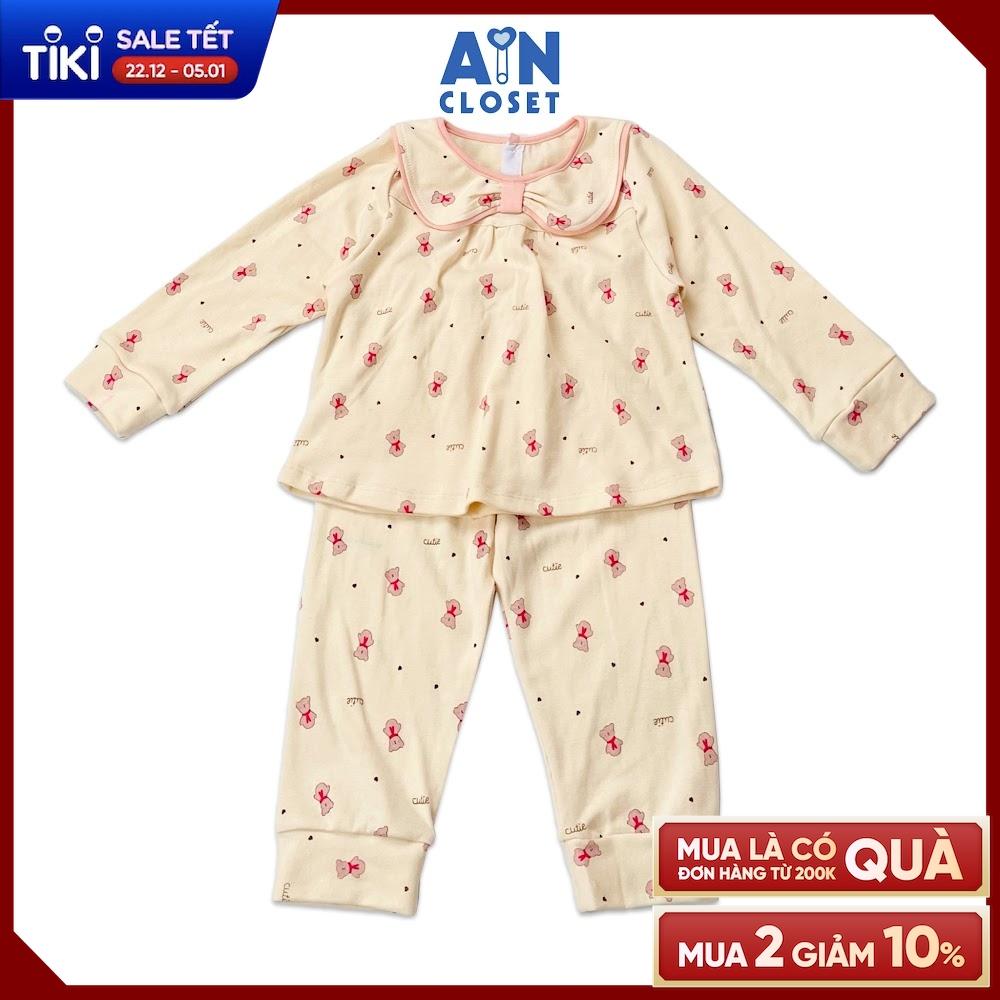 Bộ quần áo dài bé gái họa tiết Gấu Nhí nâu thun cotton - AICDBGNODZQ9 - AIN Closet