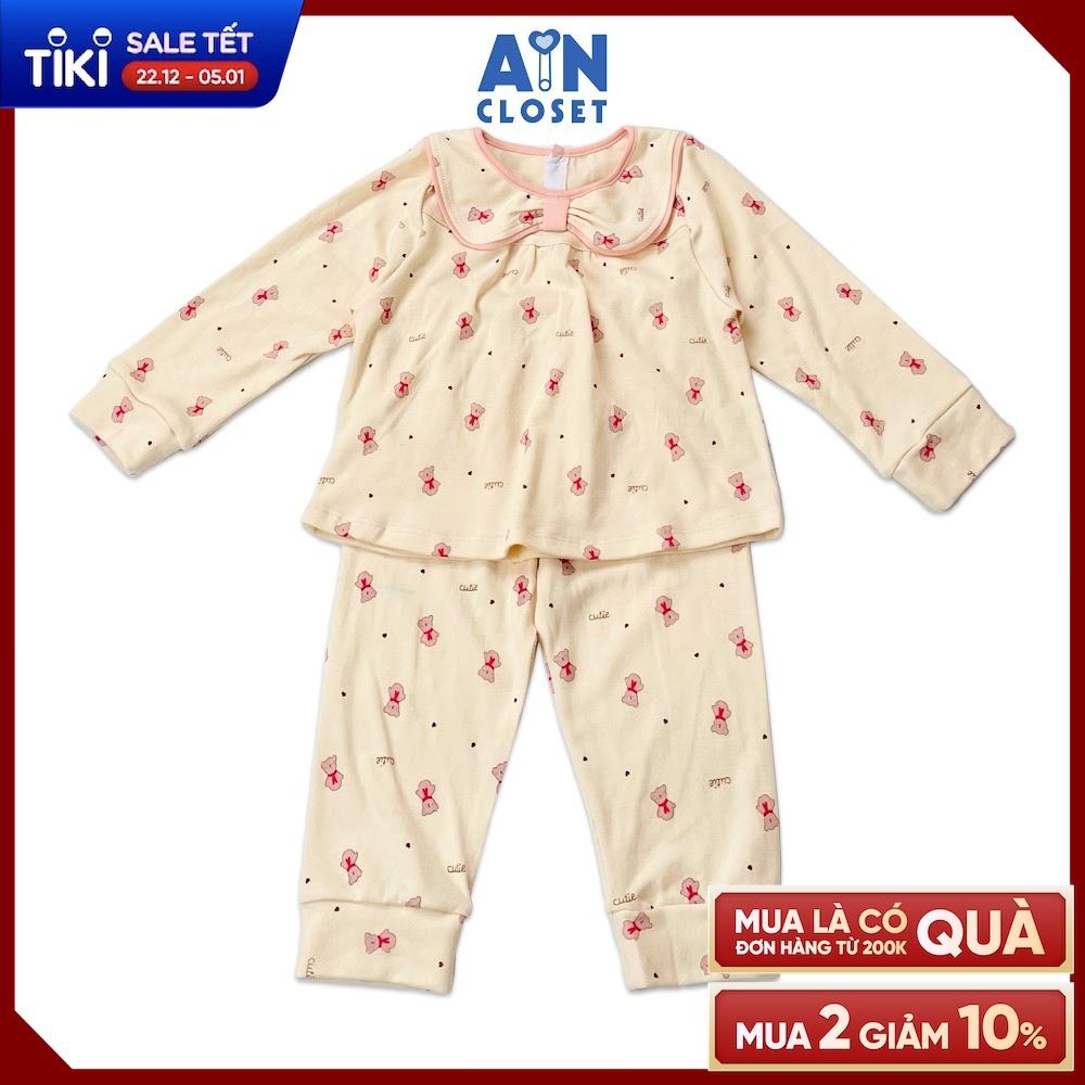 Bộ quần áo dài bé gái họa tiết Gấu Nhí nâu thun cotton - AICDBGNODZQ9 - AIN Closet