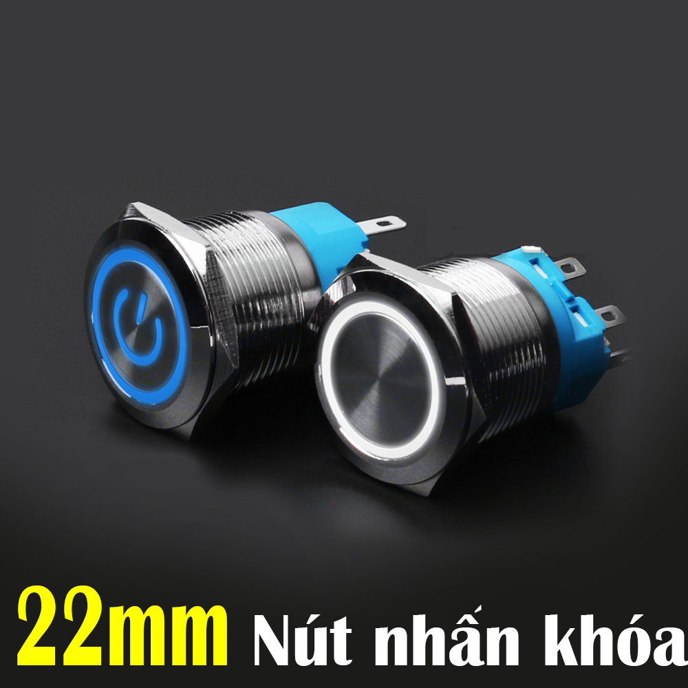 Nút nhấn công tắc Inox 22mm, Loại nhấn giữ Trạng thái có đèn LED (3-6V, 12-24V, 110-220V)