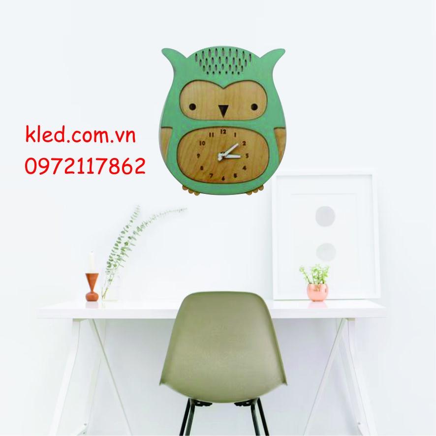 Đồng hồ gỗ hình con cú mèo trang trí treo tường cute giá rẻ KLED