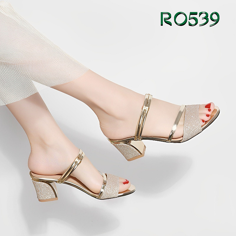 Giày cao gót nữ đẹp đế vuông 5 phân hàng hiệu rosata hai màu đồng bạc ro539
