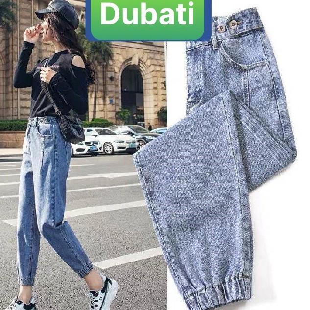 QUẦN BAGGY JEAN NỮ CHẤT BÒ LƯNG THUN XANH TÚM GẤU CO GIÃN CAO CẤP DB-335 DUBATI FASHION