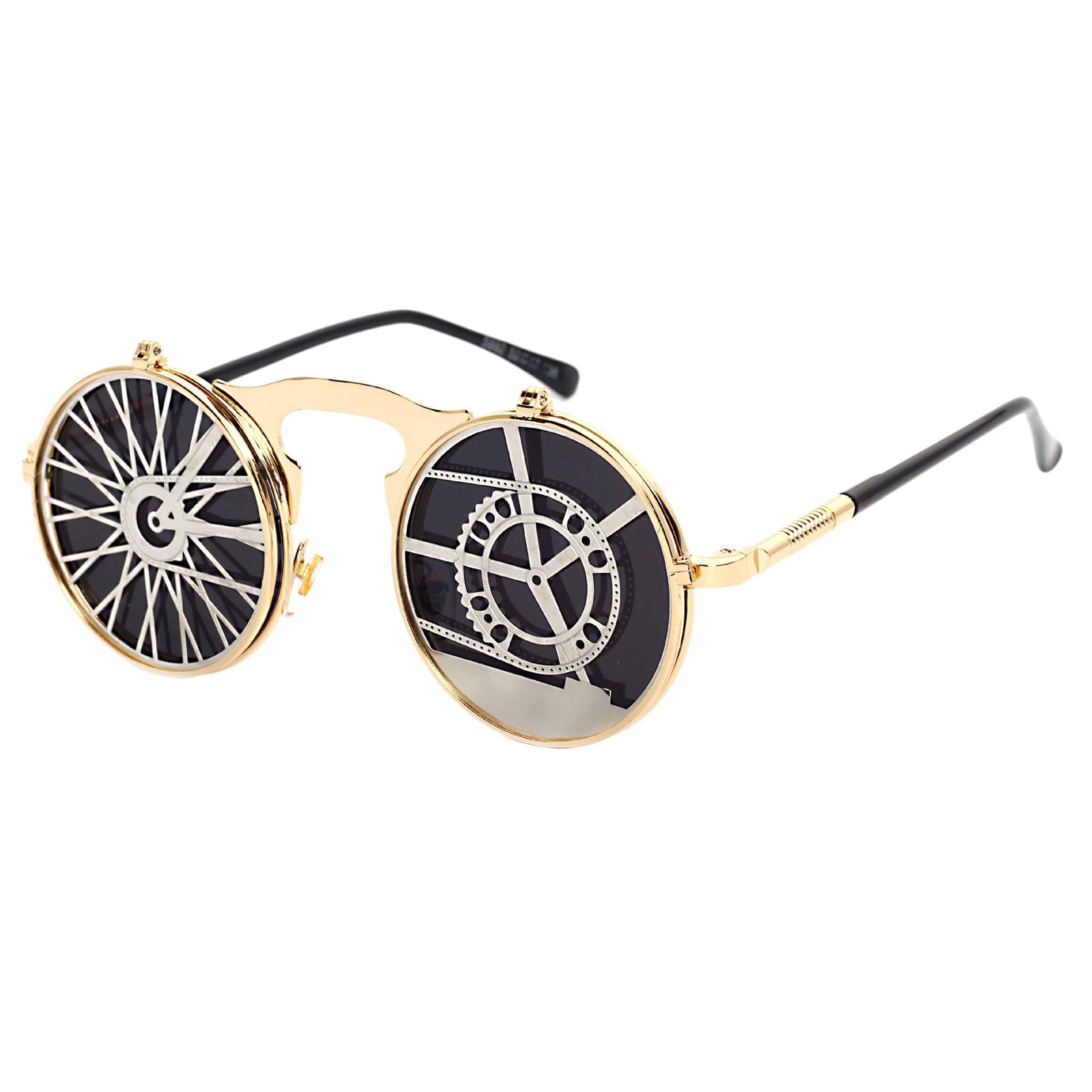 Fashion Steampunk Vintage Style Flip Up Round Sunglasses Vintage Circle Goggles Men Women