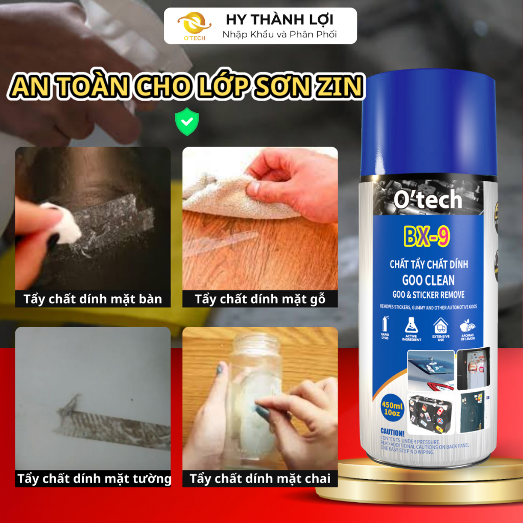 Chai xịt tẩy keo băng dính, keo dán sàn nhà , keo dán tường trang trí không hư sơn O'tech BX-9 450ml