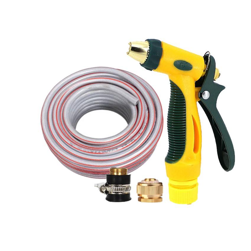 Bộ dây vòi xịt nước rửa xe, tưới cây tăng áp 3 lần,loại 15M (nối đồng nhựa đen) 206317