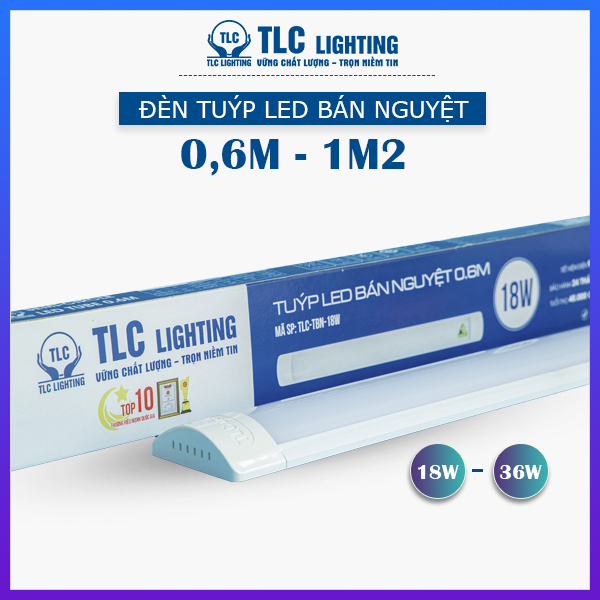 Đèn LED Tuýp Bán Nguyệt 1m2 TLC Lighting công suất 18W, 36W - Thiết kế thẫm mỹ, tinh tế - Ánh sáng Trắng/Vàng/3Màu - Hàng chính hãng