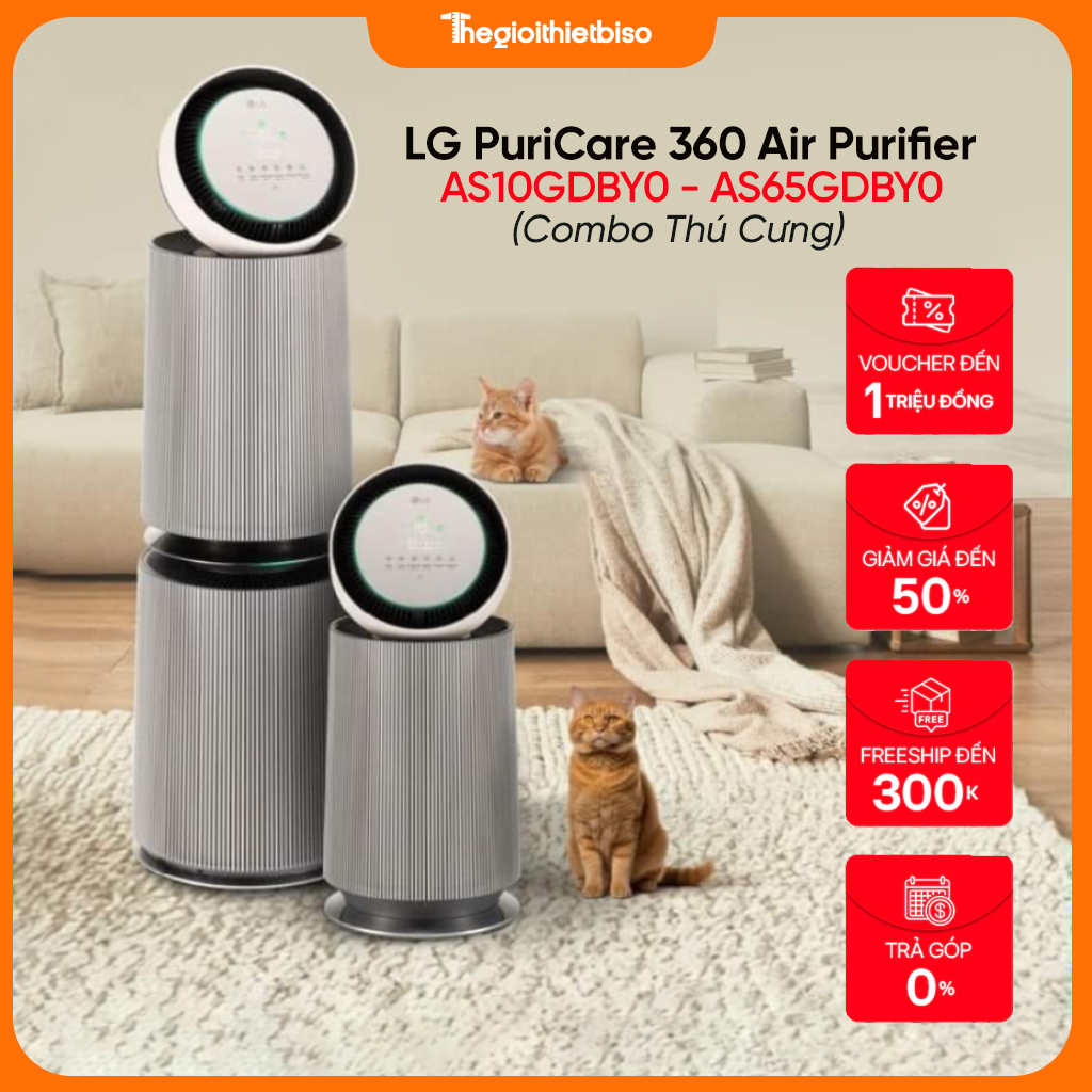 [COMBO THÚ CƯNG] Máy lọc không khí LG PuriCare360 - AS10GDBY0 - AS65GDBY0 Hàng chính hãng LG