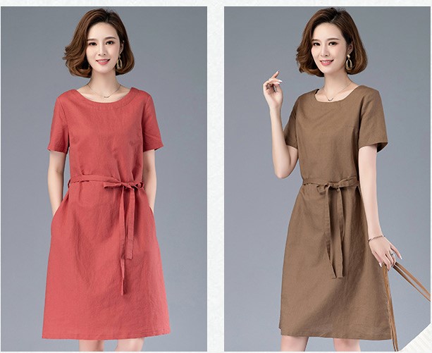 Đầm linen suông nữ cổ tròn, ngắn tay thiết kế đơn giản dễ mặc mẫu mới Đũi Việt DVDA84