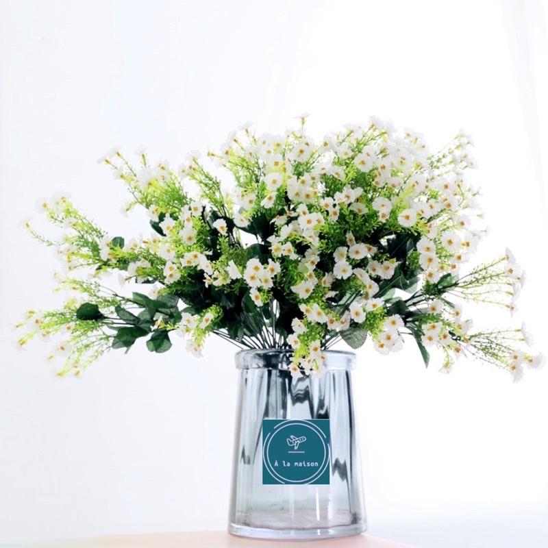 Cụm cúc Hy lạp cao 57cm có 13 nhánh hoa lụa nhỏ xinh thuần khiết, hoa thiết kế trang trí, hoa cưới hoa cô dâu