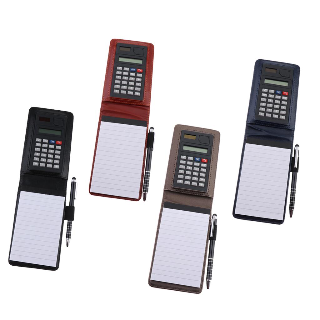 A7 Leather Waterproof Hardcover Notes Book with Calculator+Ballpen Black