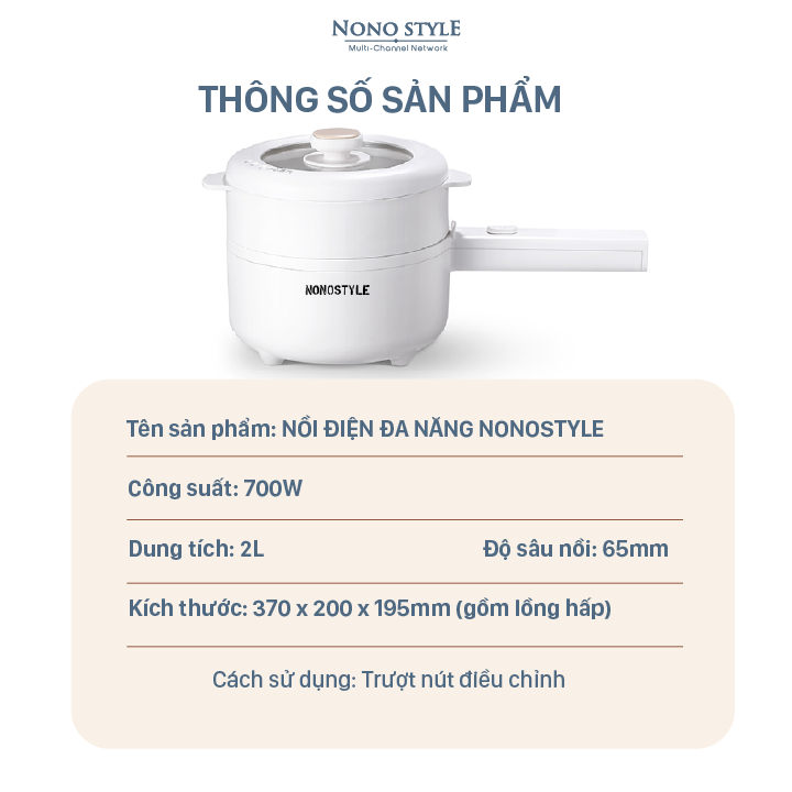 Nồi Điện Đa Năng NONOSTYLE (2L) - Hàng Chính Hãng