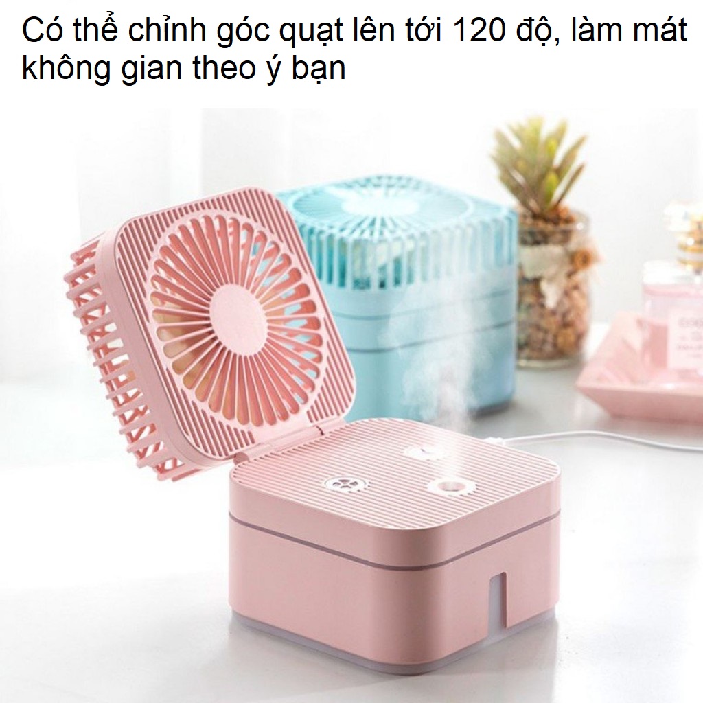 Quạt Điện Mini Phun Sương Kiêm Đèn Ngủ LED 7 Màu Magic Cube, 3 Chế Độ Gió, 2 Chế Độ Phun Sương Siêu Mát - Hai phiên bản Cắm Điện và Có Pin Tích Điện - Hàng Nhập Khẩu