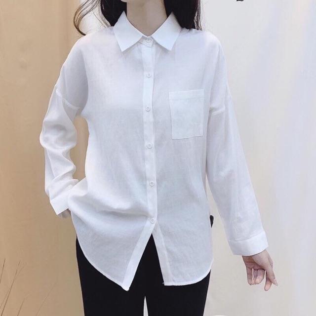 Áo sơ mi oversize trắng 1 túi