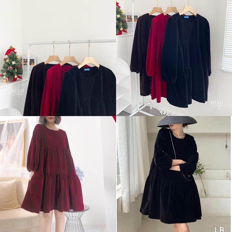 Váy bbd nhung cổ tròn