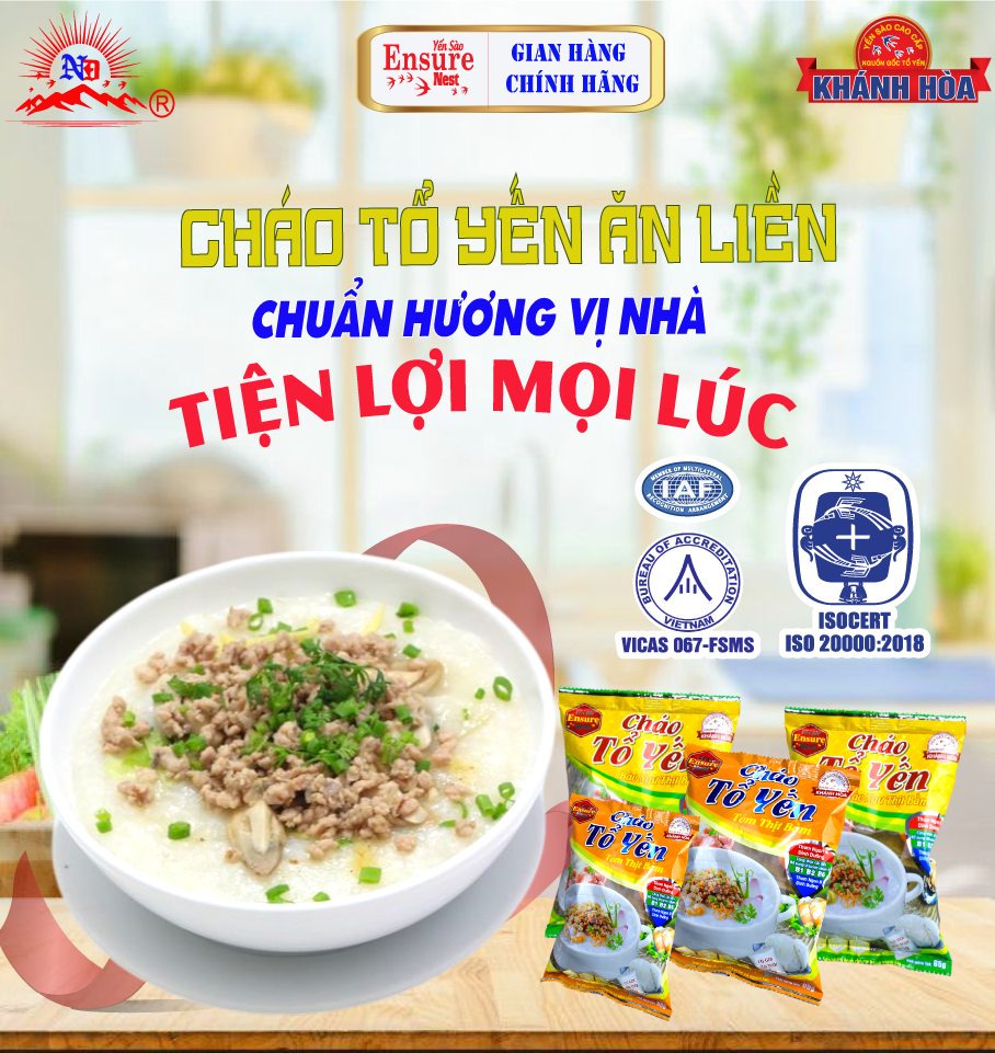 Cháo Tổ Yến Bào Ngư Thịt Bằm Ensure Nest , bổ sung vitamin B, không bột ngọt, chất bảo quản 65g/ gói