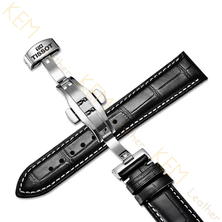 Dây đeo đồng hồ Tissot – Dây Đeo Đồng Hồ Da Cá Sấu Đen Chỉ Trắng Thay Thế Dành Cho Tissot Size 19202122mm – Chất Liệu Da Cá Sấu Cao Cấp Tương Thích Tất Cả Các Phiên Bản Đồng Hồ Tissot – Bảo Hành 12 Tháng  – Khóa Cài  Bướm Bạc – 1918mm