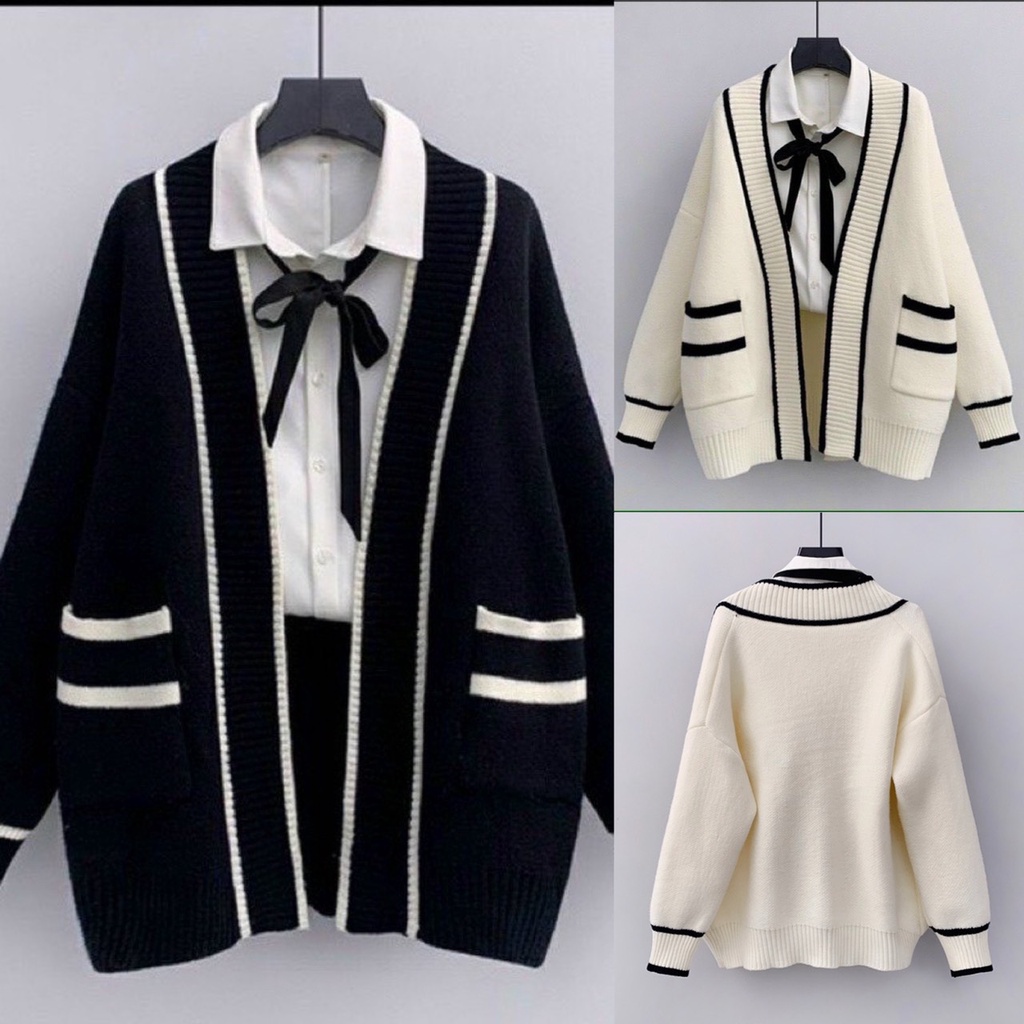 Áo khoác len cardigan nữ dáng dài chạy viền AL070
