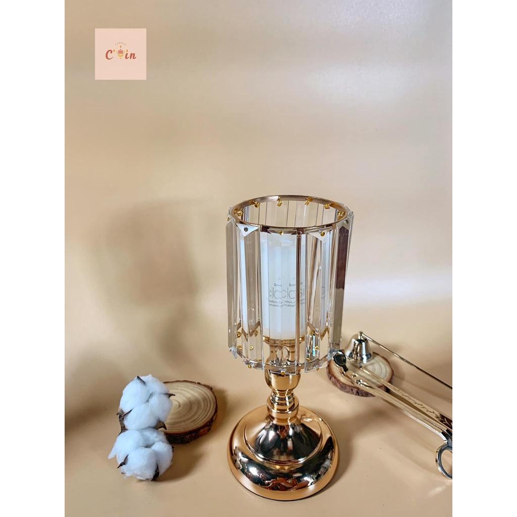 Đế nến đá hoa màu vàng - Chân nến đính đá hoa sang trọng hiện đại, candle holder decor home, trang trí hiện đại