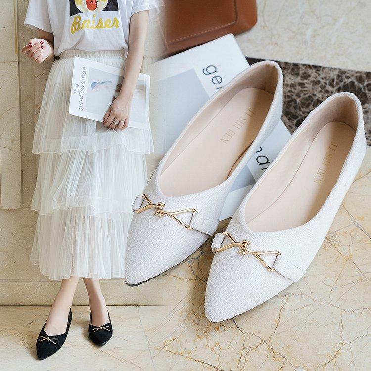 Giày Da Lộn Đế Thấp Mũi Nhọn Thời Trang Thanh Lịch Cho Nữ
