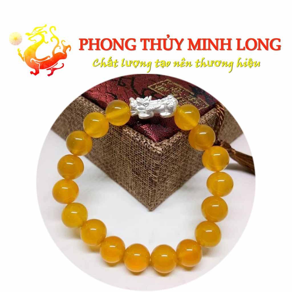 Vòng tay đá Mã Não Vàng chất lương 3A mix tỳ hưu Bạc