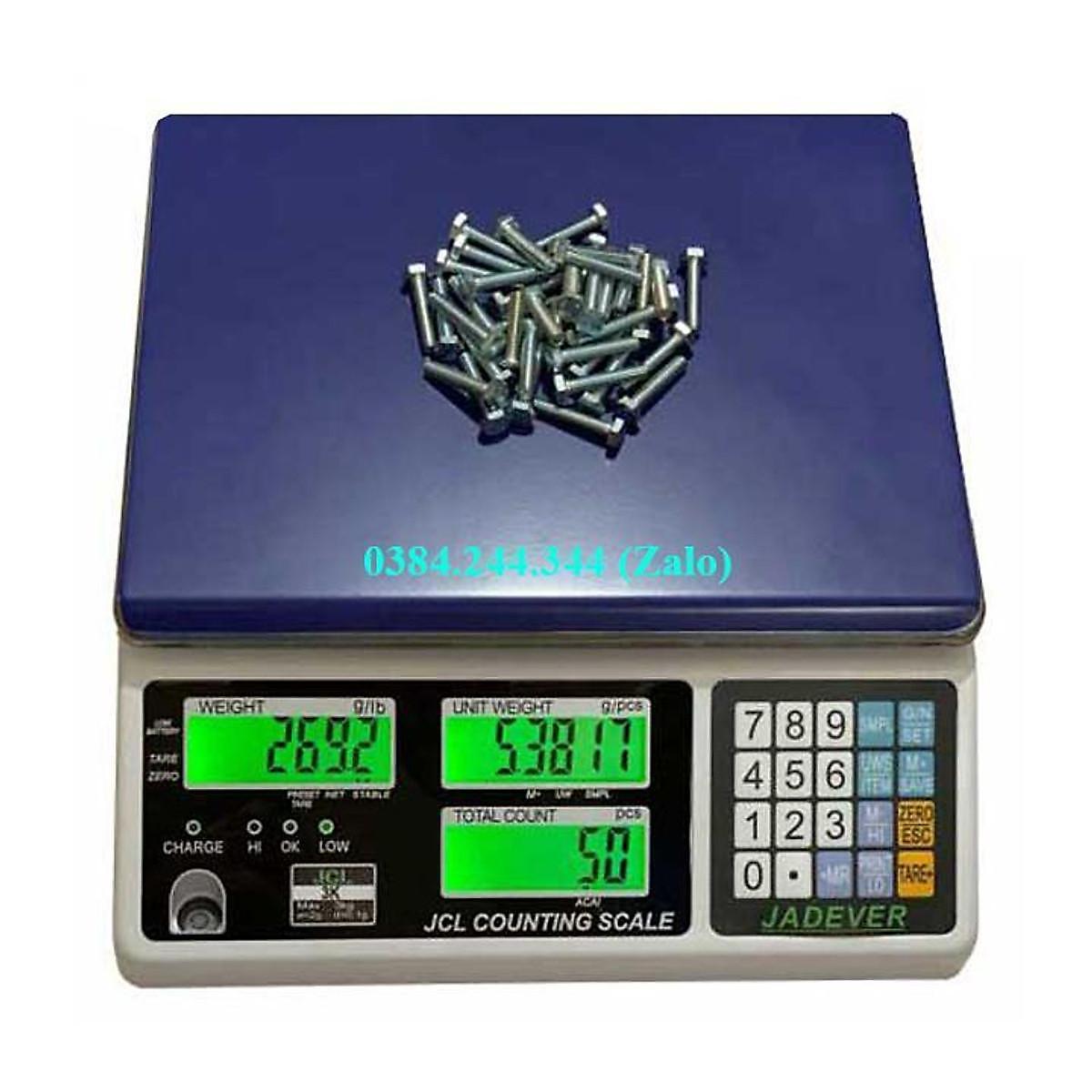 Bộ sản phẩm cân cảnh báo đèn còi gồm Cân điện tử đếm Jadever JCL, Mức cân 15kg, độ chia 0.5g và đèn 3 màu HILOOK