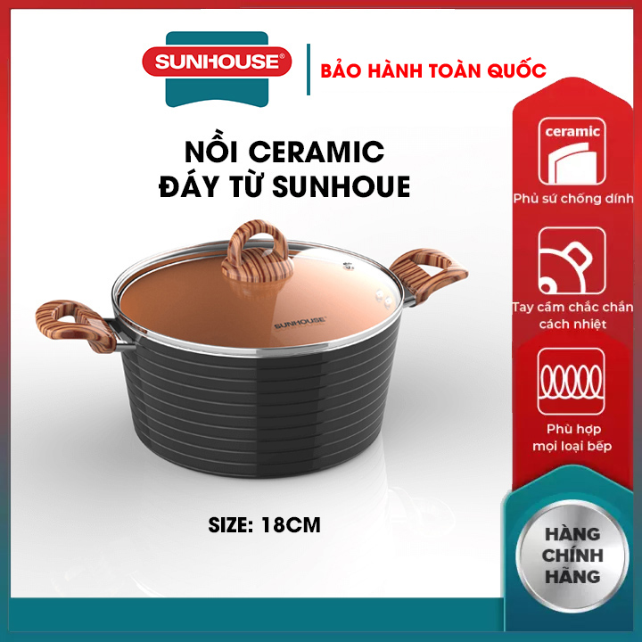 Nồi ceramic bếp từ SUNHOUSE 18 24 CM chống dính cao cấp cấp bộ xoong nồi bộ nồi bếp từ chính hãng