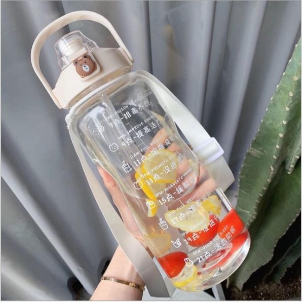 Bình Nước 1500ml Cao Cấp, Chia Vạch Khung Giờ,Bình Nước Thể Thao Có Ống Hút &amp; Sticker Tặng Kèm ,Bình Nước TMBOOKS