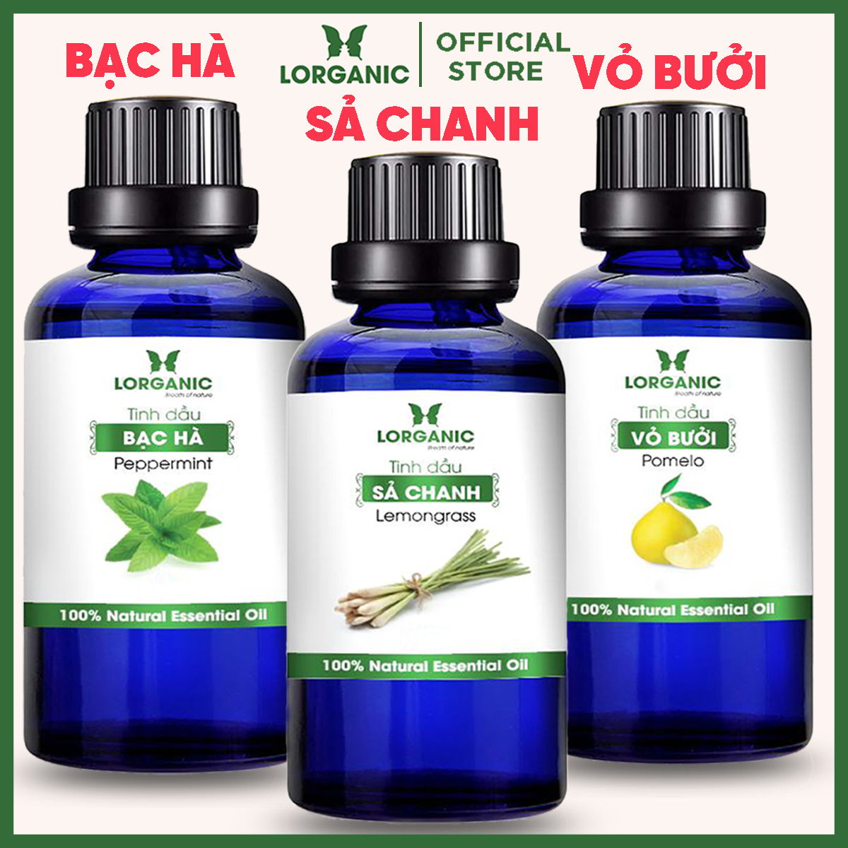 Combo 3 Tinh Dầu LORGANIC / Nhiều Mùi Hương / Xông Phòng Thư Giãn, Đuổi Muỗi 10m / Sả Chanh, Quế, Bạc Hà, Oải Hương Lavender, Tràm, Ngọc Lan Tây, Hương Thảo, Stress Relief, Sensual, Cam, Vỏ Bưởi, Bạch Đàn Chanh, Bưởi Chùm, Gỗ Thông (10ml)