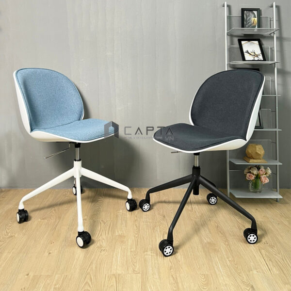 Ghế tiếp khách có bánh xe thân nhựa nệm vải bố màu xám / xanh jean hiện đại Ghế làm việc tăng giảm độ cao Beelte 7-F1