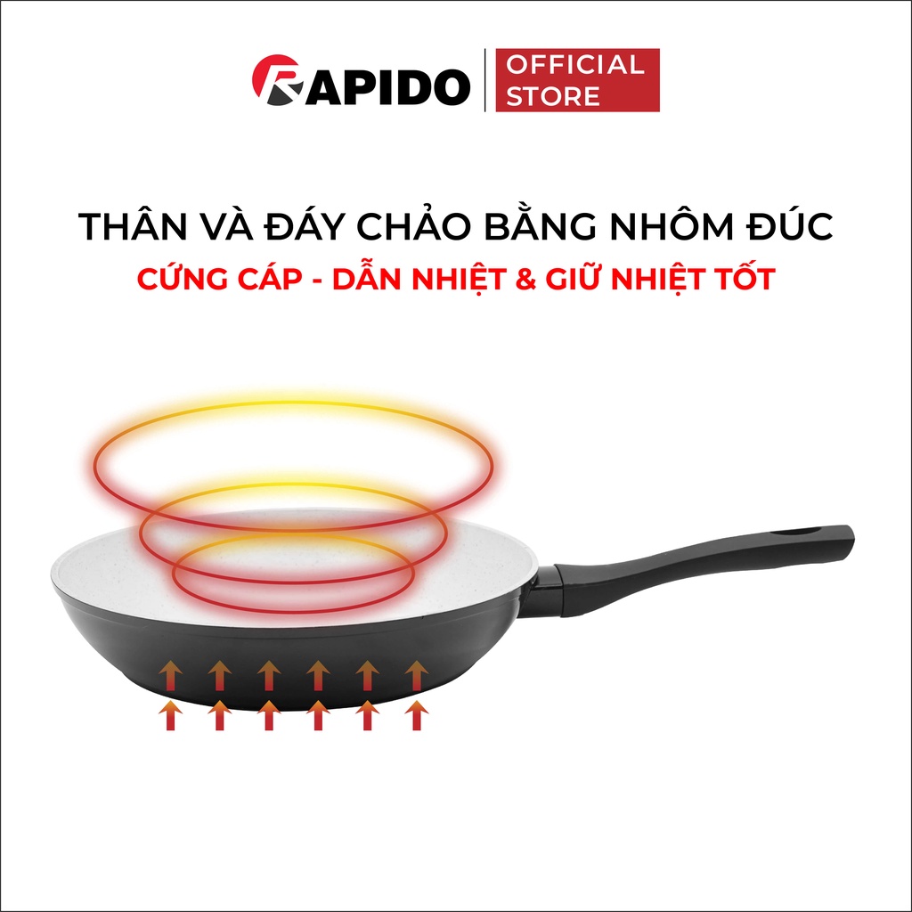Chảo từ chống dính Rapido, chảo xào vân đá size 24-30cm dùng bếp từ, gas, hồng ngoại - Hàng chính hãng