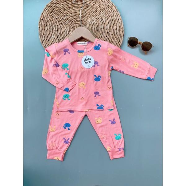 Bộ dài tay thun lạnh in trái cây Minky Mom chất mềm mịn mát cho bé trai bé gái từ 7-19kg