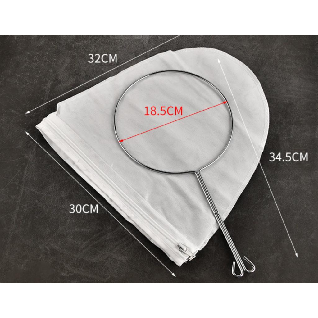 Túi lọc cà phê lọc trà lược rau má cán cầm inox 304 túi vải mịn tháo rời được để giặt sau sử dụng