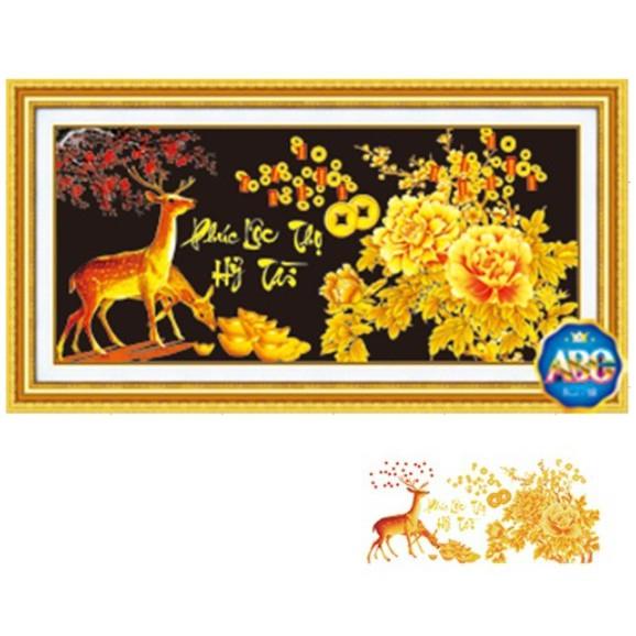 Tranh Đính Đá PHÚC LỘC THỌ HỶ TÀI . Kích Thước: 1m x 50cm